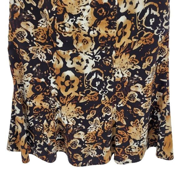 Vintage 90's Jones Wear Skirt Midi Trumpet Ruffle Abstract Burnt Floral Brown 8 - Picture 9 of 9